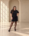 5078-Siyah Nubuk Zımba Detay Elbise 