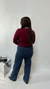 Bordo Kare Yaka Modal Kumaş Bluz 