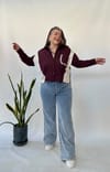 Bordo Triko Poplin Detaylı Bluz