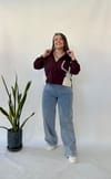 Bordo Triko Poplin Detaylı Bluz