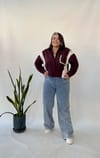 Bordo Triko Poplin Detaylı Bluz