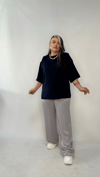 Lacivert Vatkalı Bluz