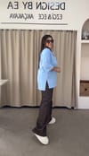Mavi Yırtmaçlı Basic T-shirt