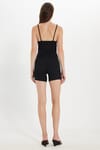 Kadın Slim Fit Dar Kesim Fitilli V Yaka Siyah Askılı Bluz ve Beli Bağlamalı Siyah Şort Takım