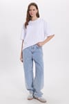 Kadın Oversize Geniş Kesim %100 Pamuk Yumuşak Dokulu Basic Bisiklet Yaka Beyaz Tişört