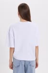 Kadın Oversize Geniş Kesim %100 Pamuk Yumuşak Dokulu Basic Bisiklet Yaka Beyaz Tişört