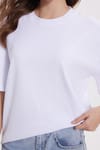 Kadın Oversize Geniş Kesim %100 Pamuk Yumuşak Dokulu Basic Bisiklet Yaka Beyaz Tişört