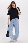 Kadın Oversize Geniş Kesim %100 Pamuk Yumuşak Dokulu Basic Bisiklet Yaka Siyah Tişört