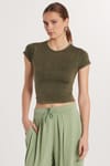 Kadın Slim Fit Dar Kesim Düz Basic Bisiklet Yaka Haki Tişört