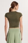 Kadın Slim Fit Dar Kesim Düz Basic Bisiklet Yaka Haki Tişört