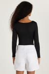 Kadın Slim Fit Dar Kesim Uzun Kollu Kare Yaka Siyah Bluz