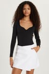 Kadın Slim Fit Dar Kesim Uzun Kollu Kare Yaka Siyah Bluz