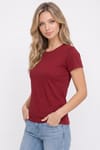 Kadın Relax Fit Rahat Kesim Kısa Kollu Bisiklet Yaka Bordo Tişört