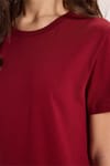 Kadın Relax Fit Rahat Kesim Kısa Kollu Bisiklet Yaka Bordo Tişört