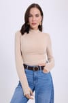 Kadın Regular Fit Klasik Kesim Viskon Kumaş Balıkçı Yaka Bej Bluz 