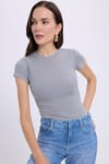 Kadın Regular Fit Klasik Kesim Bisiklet Yaka Viskon Kumaş Ultra Soft Gri Tişört