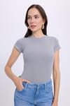 Kadın Regular Fit Klasik Kesim Bisiklet Yaka Viskon Kumaş Ultra Soft Gri Tişört