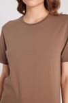 Kadın Slim Fit Dar Kesim %100 Pamuk Yumuşak Dokulu Kahverengi Bisiklet Yaka Tişört