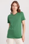 Kadın Slim Fit Dar Kesim %100 Pamuk Yumuşak Dokulu Yeşil Bisiklet Yaka Tişört