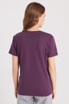 Kadın Slim Fit Dar Kesim %100 Pamuk Yumuşak Dokulu Mor Bisiklet Yaka Tişört
