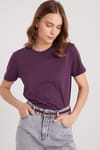 Kadın Slim Fit Dar Kesim %100 Pamuk Yumuşak Dokulu Mor Bisiklet Yaka Tişört