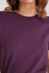 Kadın Slim Fit Dar Kesim %100 Pamuk Yumuşak Dokulu Mor Bisiklet Yaka Tişört