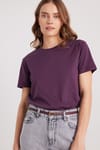 Kadın Slim Fit Dar Kesim %100 Pamuk Yumuşak Dokulu Mor Bisiklet Yaka Tişört