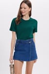 Kadın Slim Fit Dar Kesim %100 Pamuk Yumuşak Dokulu Yeşil Bisiklet Yaka Tişört
