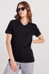 Kadın Slim Fit Dar Kesim %100 Pamuk Yumuşak Dokulu Siyah V Yaka Tişört