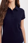 Kadın Slim Fit Dar Kesim %100 Pamuk Polo Yaka Lacivert Pike Tişört 