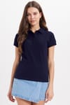 Kadın Slim Fit Dar Kesim %100 Pamuk Polo Yaka Lacivert Pike Tişört 