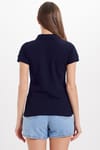 Kadın Slim Fit Dar Kesim %100 Pamuk Polo Yaka Lacivert Pike Tişört 