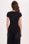 Kadın Slim Fit Dar Kesim Bisiklet Yaka Reglan Kol %100 Pamuk Siyah Tişört Bluz