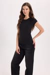 Kadın Slim Fit Dar Kesim Bisiklet Yaka Reglan Kol %100 Pamuk Siyah Tişört Bluz