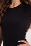 Kadın Slim Fit Dar Kesim Bisiklet Yaka Reglan Kol %100 Pamuk Siyah Tişört Bluz