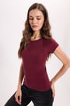 Kadın Slim Fit Dar Kesim Bisiklet Yaka Reglan Kol %100 Pamuk Bordo Tişört Bluz