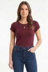 Slim Fit Dar Kesim Bisiklet Yaka Reglan Kol %100 Pamuk Bordo Tişört Bluz