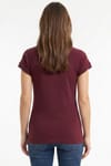 Slim Fit Dar Kesim Bisiklet Yaka Reglan Kol %100 Pamuk Bordo Tişört Bluz