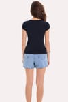 Kadın Slim Fit Dar Kesim Bisiklet Yaka Reglan Kol %100 Pamuk Lacivert Tişört Bluz