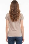 Slim Fit Dar Kesim Bisiklet Yaka Reglan Kol %100 Pamuk Taş Renk Tişört Bluz