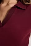 Kadın Slim Fit Dar Kesim Pamuklu Kısa Kollu Bordo Polo Yaka Tişört