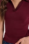 Kadın Slim Fit Dar Kesim Pamuklu Kısa Kollu Bordo Polo Yaka Tişört