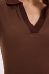 Kadın Slim Fit Dar Kesim Pamuklu Kısa Kollu Kahverengi Polo Yaka Tişört