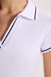 Kadın Slim Fit Dar Kesim Pamuklu Polo Yaka Kısa Kollu Beyaz Tişört