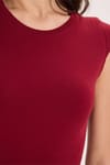 Kadın Slim Fit Dar Kesim Pamuklu Likralı Bisiklet Yaka Ay Kol Bordo Tişört