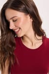 Kadın Slim Fit Dar Kesim Pamuklu Likralı Bisiklet Yaka Ay Kol Bordo Tişört