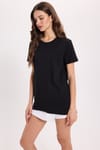 Kadın Slim Fit Dar Kesim %100 Pamuk Kısa Kollu Bisiklet Yaka Siyah Tişört