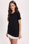 Kadın Slim Fit Dar Kesim %100 Pamuk Kısa Kollu Bisiklet Yaka Siyah Tişört