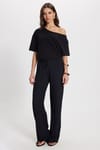 Kadın Slim Fit Dar Kesim %100 Pamuk Kayık Yaka Kısa Kollu Siyah Tişört