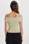 Kadın Slim Fit Dar Kesim Pamuklu Kayık Yaka Kısa Kollu Likralı Yeşil Bluz